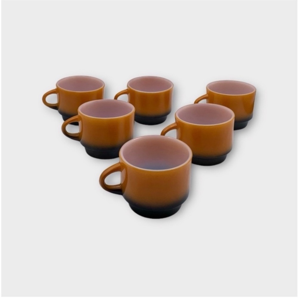Vintage 60s Fire King Orange and Black Ombré Milk
Glass Stackable Mugs set of 6 - Picture 9 of 15